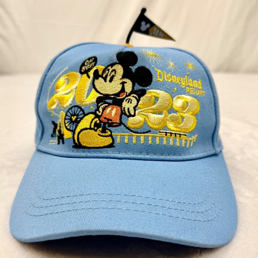 Disneyland Resort 2023 Mickey Mouse Adjustable Cap Hat w/Button Flag Blue